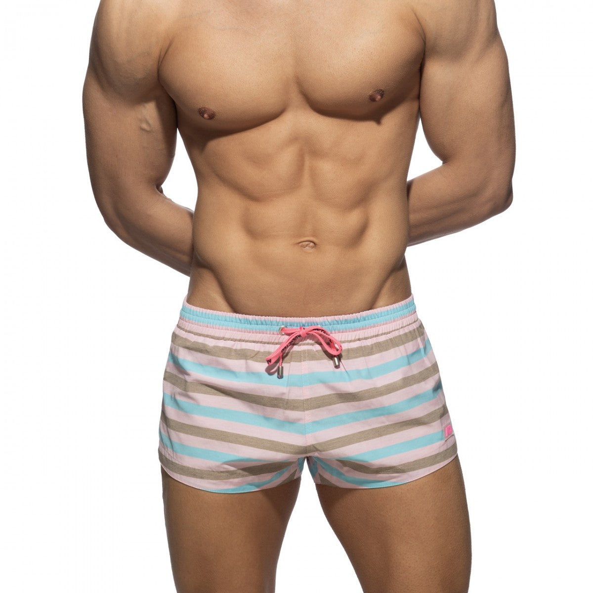 ADDICTED CAKE STRIPES SWIM SHORTS PINK