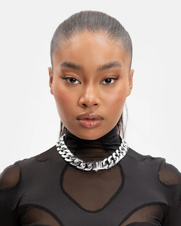 RARE ROMANCE CHUNKY CUBAN LINK NECKLACE SILVER