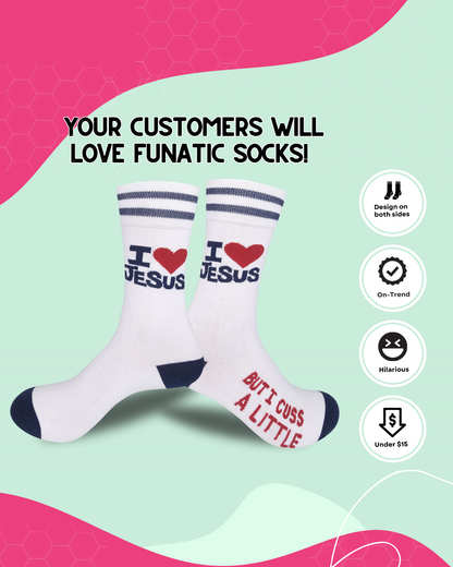 Funatic I Love Jesus (But I Cuss) Socks | Funny