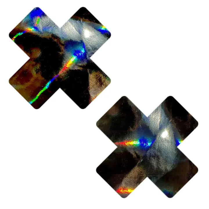 NEVA NUDE BADASS DOM SQUAD HOLOGRAPHIC BLACK WET LOOK X FACTOR PASTIES