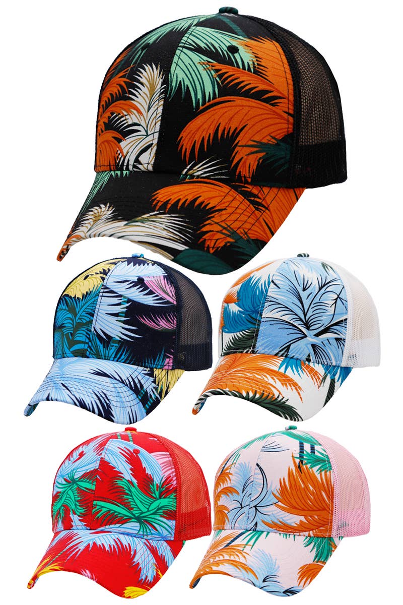 CAP ZONE TROPICAL PALM LEAF MESH SNAP BACK