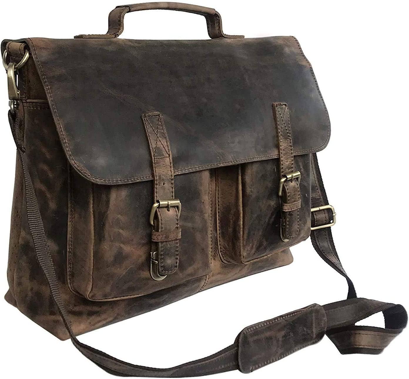 TUZECH LEATHER Sperry Leather 16 Inch Retro Buffalo Hunter Leather Laptop Messenger BaG