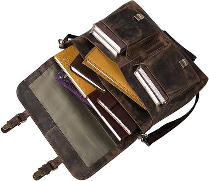 TUZECH LEATHER Sperry Leather 16 Inch Retro Buffalo Hunter Leather Laptop Messenger BaG