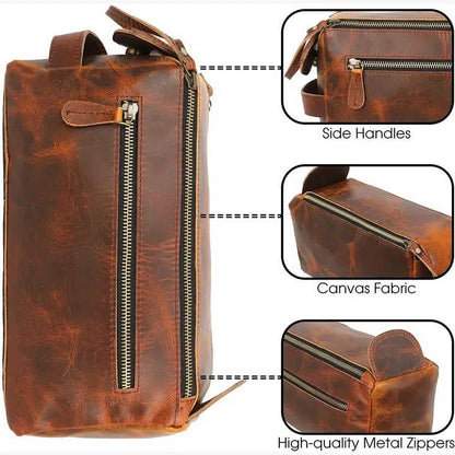Tuzech Handmade Vintage Leather Toiletry Bag – Dark Brown