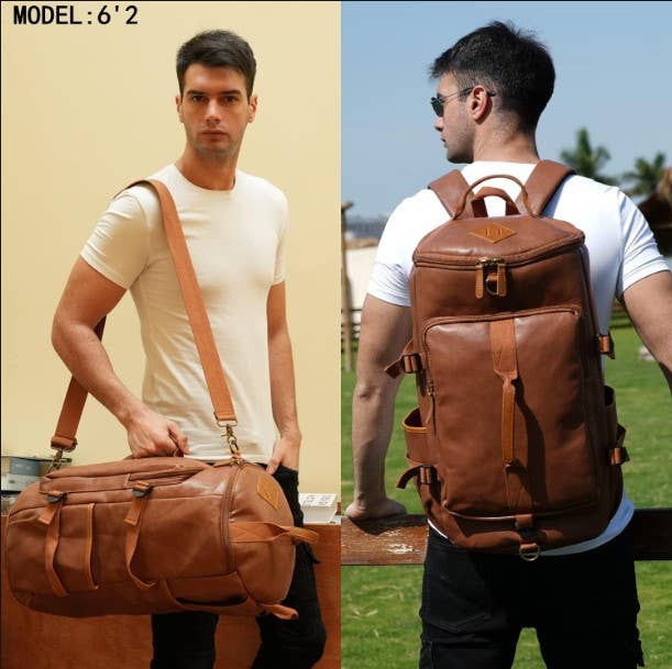 TUZECH 3-WAY CONVERTIBLE LEATHER TRAVEL DUFFLE BACKPACK