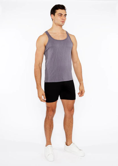ST33LE VEINS STRETCH TEXTURED KNIT TANK - CHARCOAL