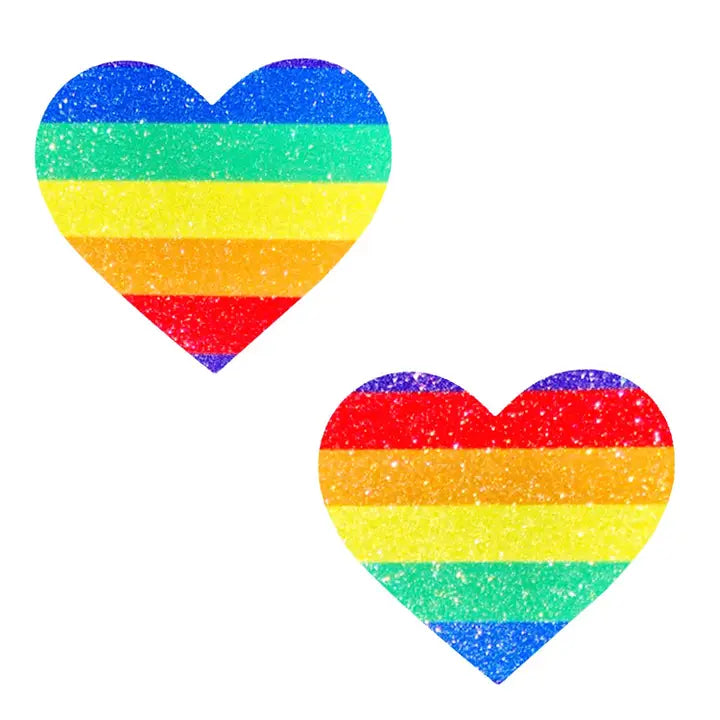 NEVA NUDE RAINBOW HEART GLITTER NIPPLE COVER PASTIES