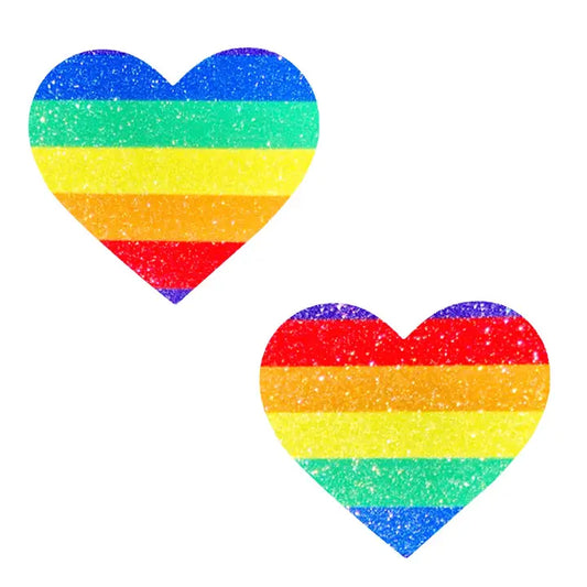 NEVA NUDE RAINBOW HEART GLITTER NIPPLE COVER PASTIES