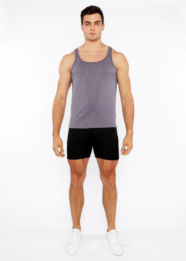 ST33LE VEINS STRETCH TEXTURED KNIT TANK - CHARCOAL