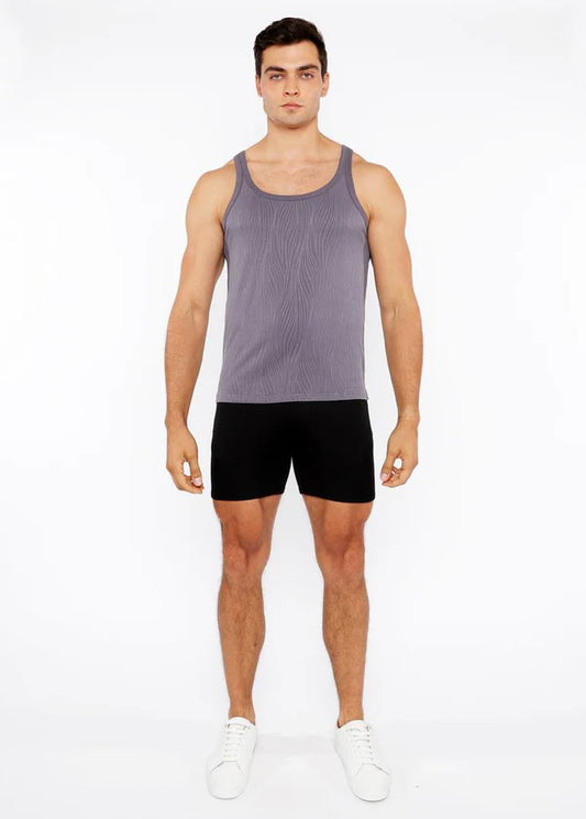 ST33LE VEINS STRETCH TEXTURED KNIT TANK - CHARCOAL
