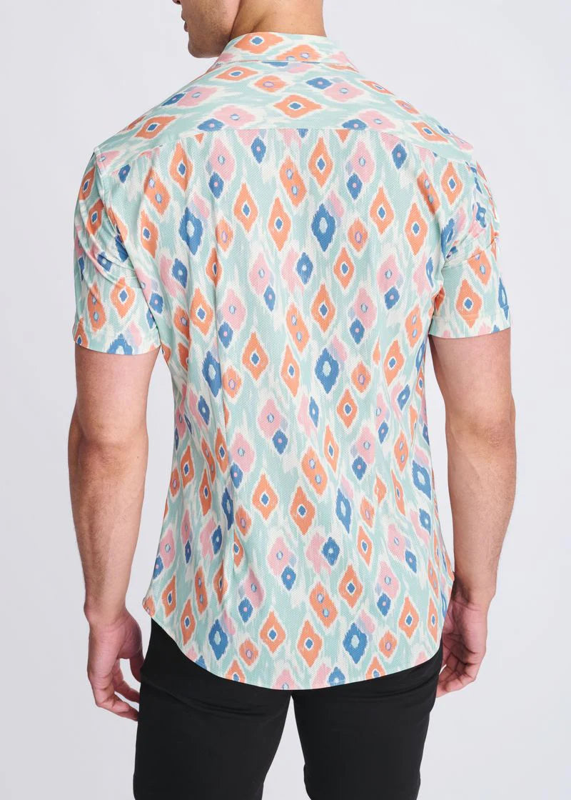 POSTMARC DIAMONDS PRINTED SHORT SLEEVE - MINT/ CORAL