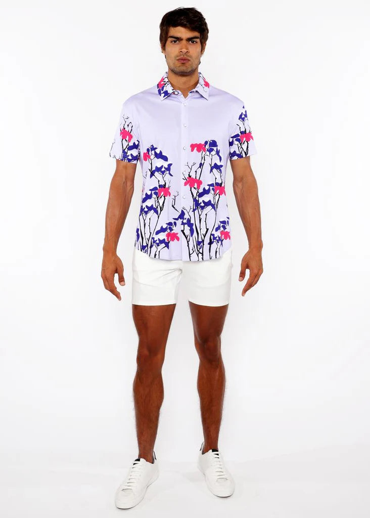 ST33LE FLORAL BORDER COTTON JERSEY KNIT SHORT SLEEVE - LILAC/ NAVY