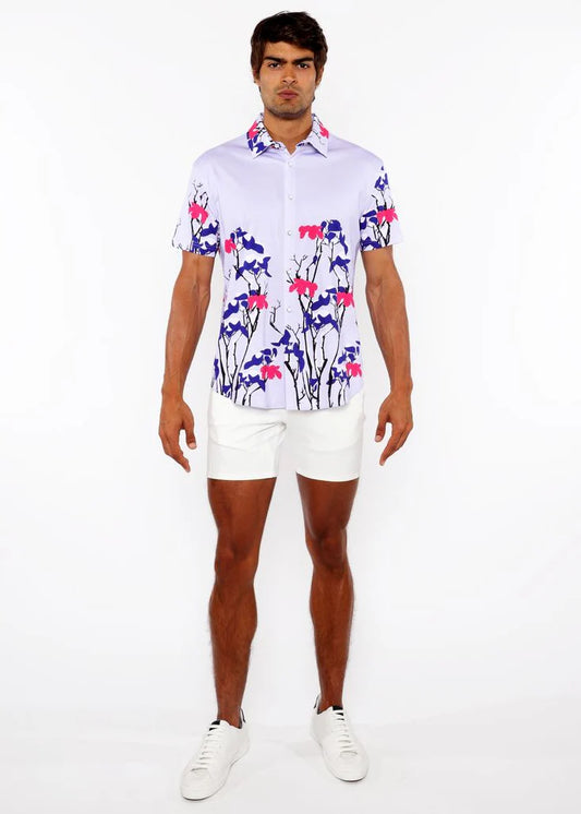 ST33LE FLORAL BORDER COTTON JERSEY KNIT SHORT SLEEVE - LILAC/ NAVY