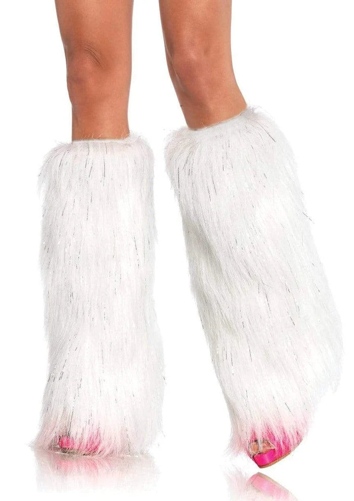 LEG AVENUE FURRY LEG WARMERS - WHITE / SILVER