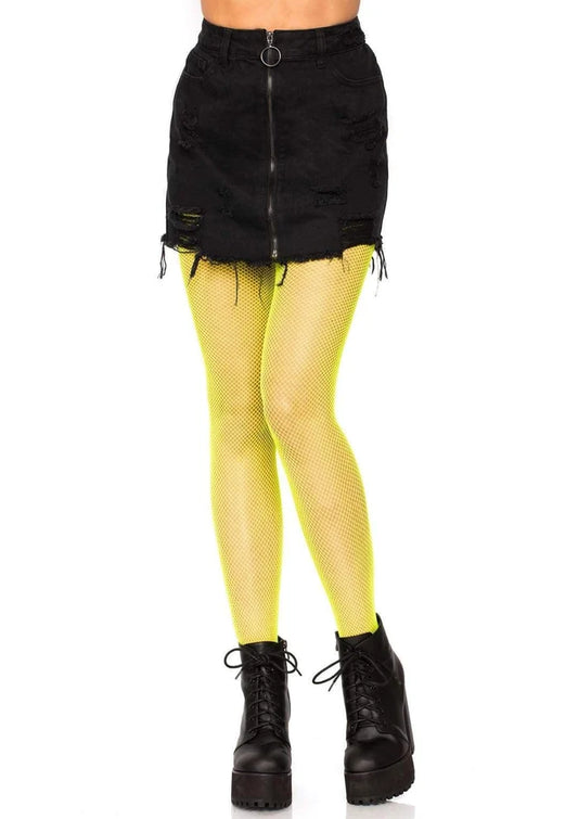 LEG AVENUE NYLON FISHNET TIGHTS - NEON YELLOW
