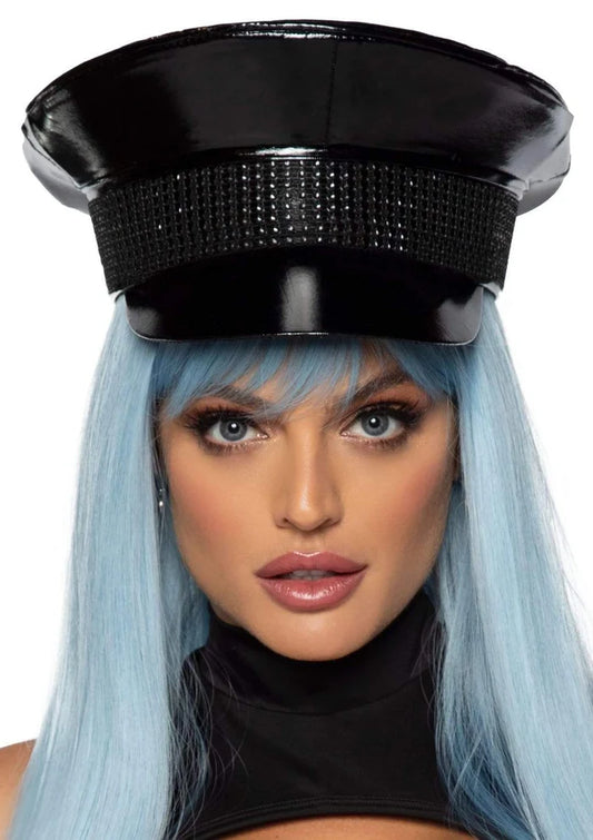 LEG AVENUE RHINESTONE TRIMMED MILITARY HAT - BLACK