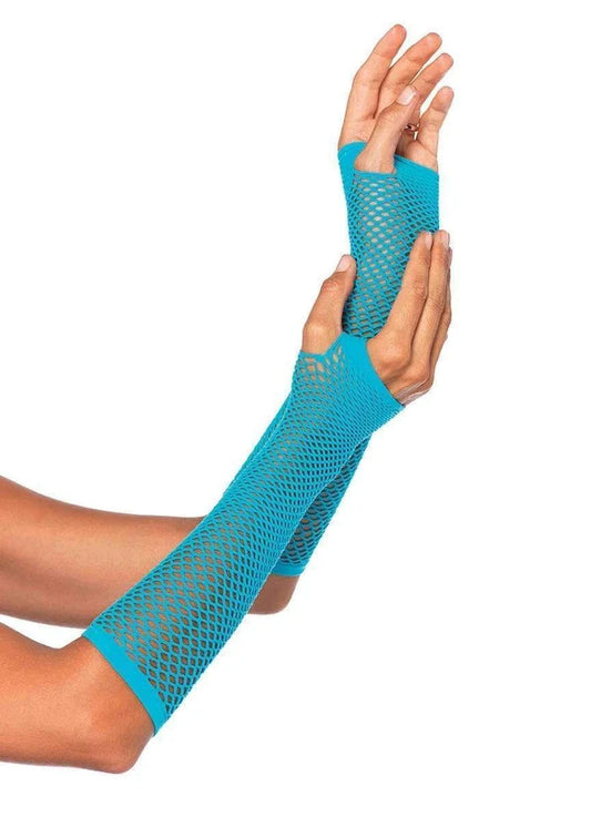LEG AVENUE TRIANGLE NET FINGERLESS ARM WARMER GLOVES - NEON BLUR=E