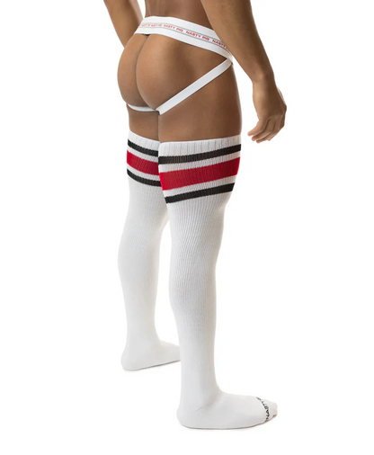 NASTY PIG HOOK'D UP THIGH HIGH SOCKS - WHITE/BLACK/RED