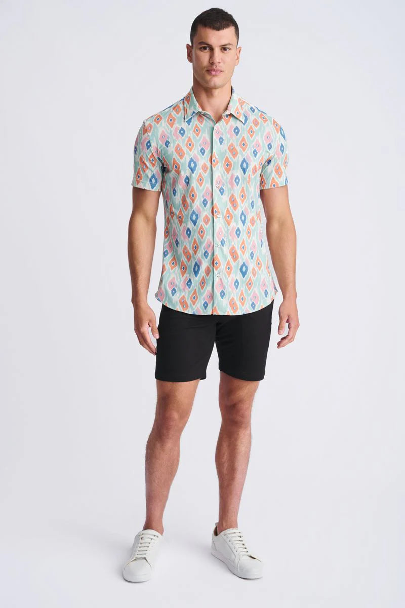 POSTMARC DIAMONDS PRINTED SHORT SLEEVE - MINT/ CORAL
