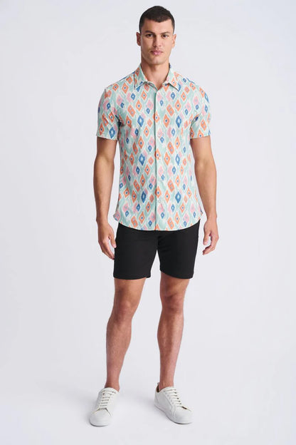 POSTMARC DIAMONDS PRINTED SHORT SLEEVE - MINT/ CORAL