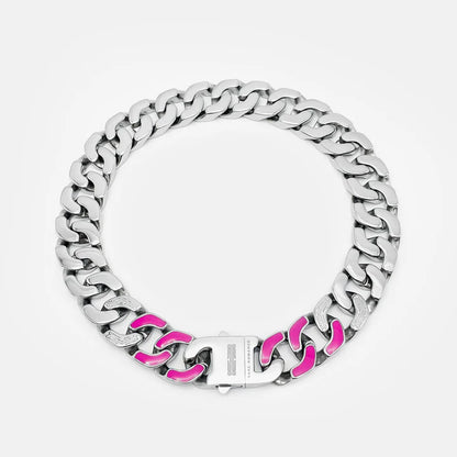 RARE ROMANCE CHUNKY CUBAN LINK NECKLACE PINK ENAMEL