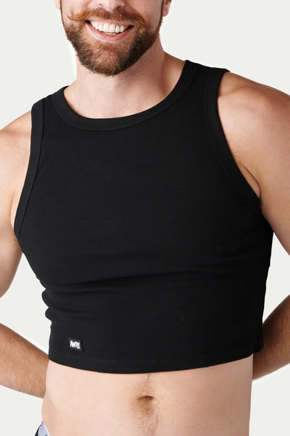 AWRY RIBBED CROP TANK - BLACK