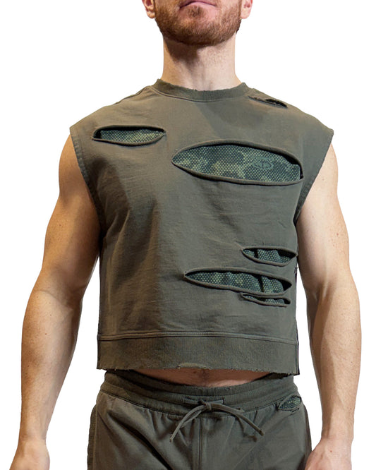 NASTY PIG SHRED SLEEVELESS CROP TOP - ARMY GREEN