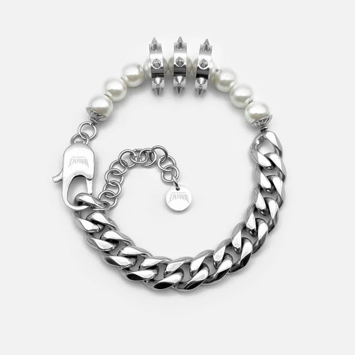 RARE ROMANCE MICRO SPIKE PEARL BRACELET SILVER