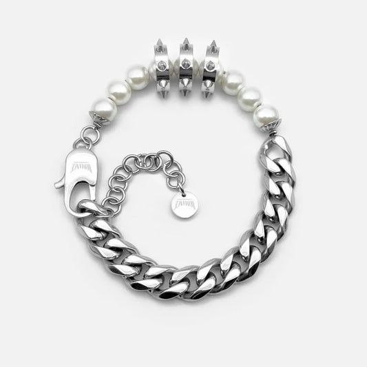 RARE ROMANCE MICRO SPIKE PEARL BRACELET SILVER