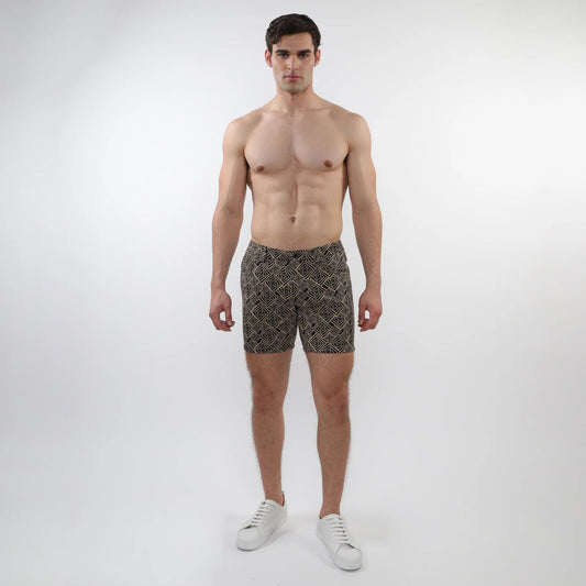 ST33LE 5” STRETCH SHORTS JACQUARD SQUARES BLACK/ KHAKI