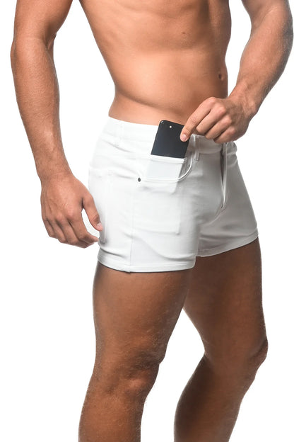 ST33LE 3” STRETCH KNIT JEAN SHORTS OFF WHITE