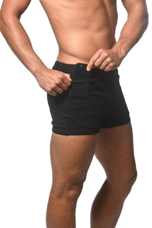 ST33LE 3” STRETCH KNIT JEAN SHORTS BLACK