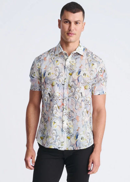 POSTMARC LINEN TINCEL SHORT SLEEVE SHIRT - ORCHID/ CORAL